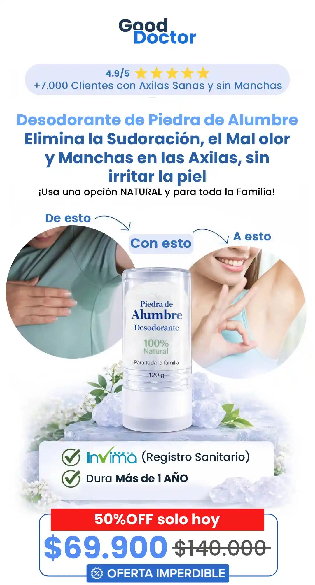 Desodorante de Piedra de Alumbre: Elimina el Mal olor en tus Axilas de Forma 100% Natural